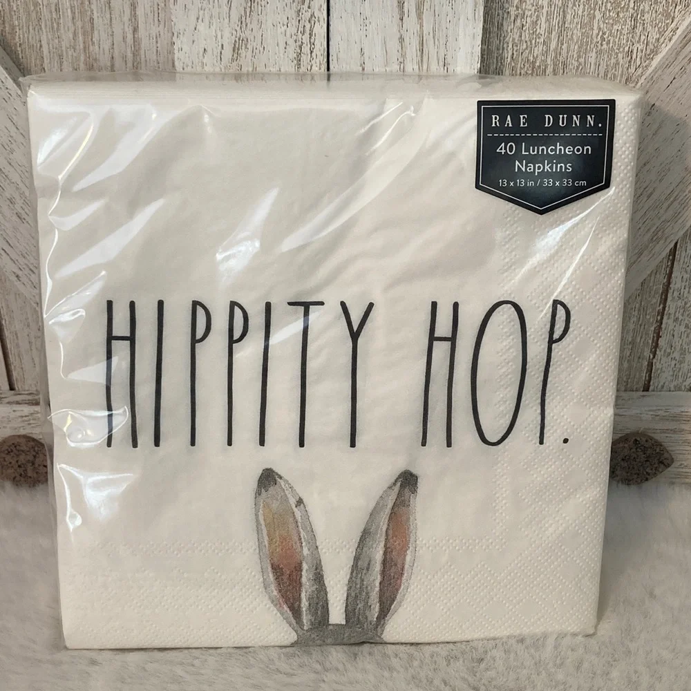 Rae Dunn White 'Hippity Hop' Napkins with Bunny Ears